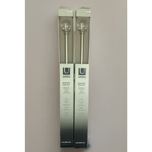 Umbra Drapery Curtain Rod Set of (2) Two 18-36” Brushed Nickel Acrylic Ball NOS